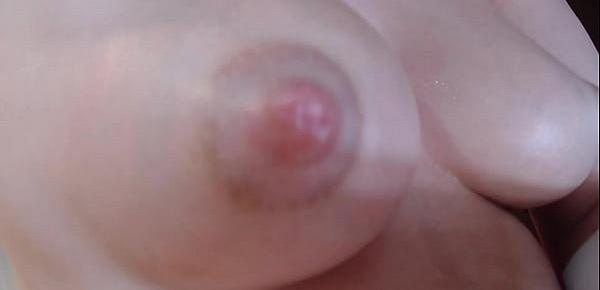  Big milky oily boobs and hairy pussy close up from hot mom